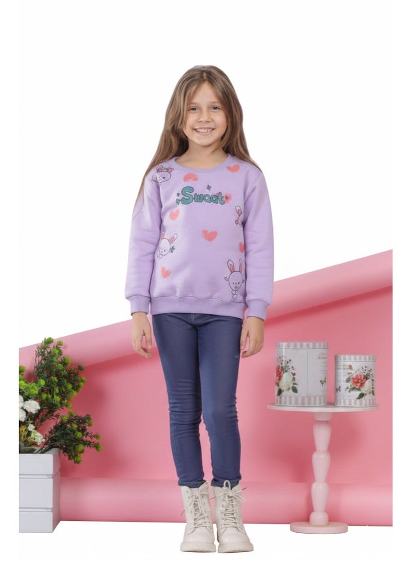 كيو كيو سويتيشرت شتوي للبنات، مبطن بالقطن 100%، خامة سميكة مقاومة للوبر والتلاشي، دافئ وناعم للأطفال من سن 2-5 سنوات، تصميم جذاب وعصري للبنات الصغيرات - Image 2